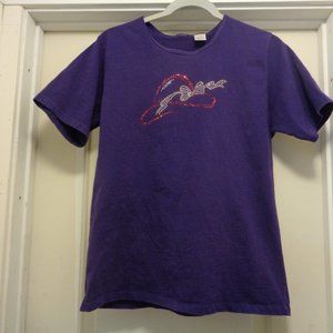 RED HATS BLING BOW PURPLE TEE BLOUSE L